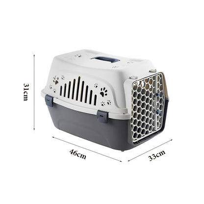 Pet Carrier Box Dog Transport Air Box Portable Cat Handheld Carrying Box with Breathable Window for Cats Dogs Beige 31x46x33cm