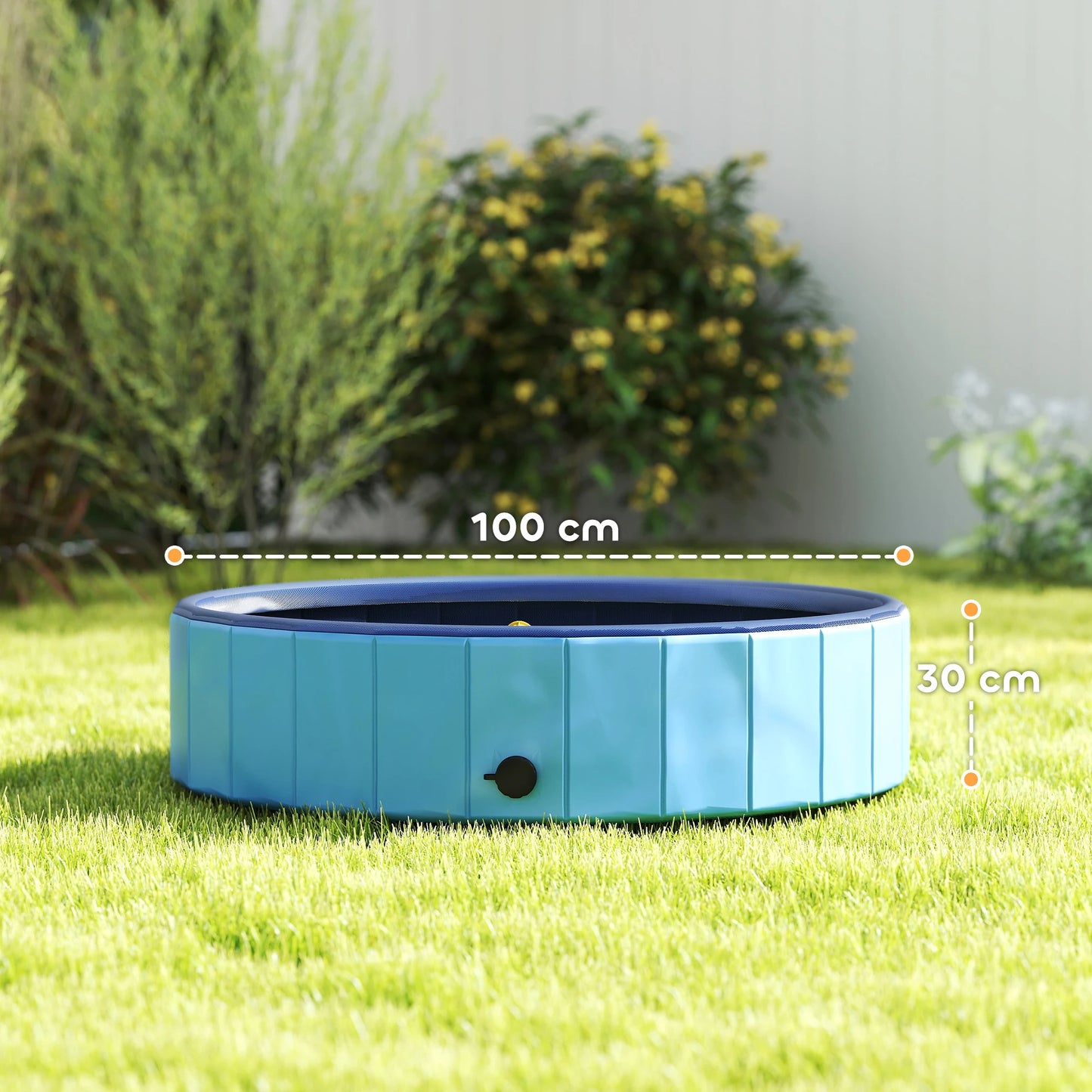 Pawhut Foldable Pool for Medium and Small Dogs with Resistant Non-Slip Pvc Sprinkler Ø100X30 cm Light Blue