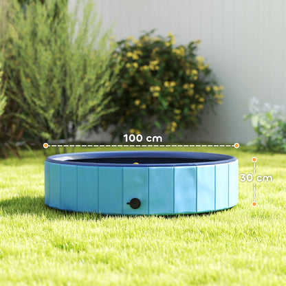 Pawhut Foldable Pool for Medium and Small Dogs with Resistant Non-Slip Pvc Sprinkler Ø100X30 cm Light Blue