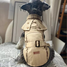 British Style Dog Coat Spring Brown Plaid Pet Outerwear with Adjustable Strap for Small Dog Puppy Trench Coat Cape Pet Coat