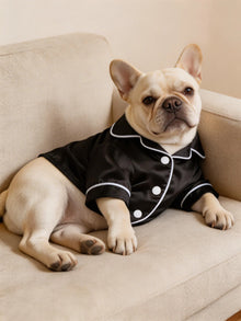 Chic Satin Dog Pajamas Set - Soft Cute Pet Sleepwear with Bow Headband Costume