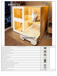 Cat Cage with Drawer-Style Litter Box, Indoor Cat House with Toilet, Cat Cabinet, Cat Villa with One Bedroom, One Living Room, and One Bathroom