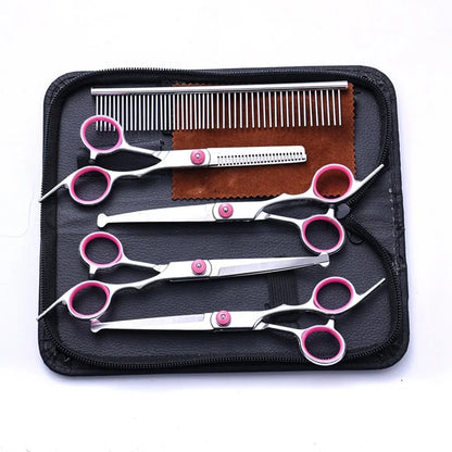 5PCS Pet Grooming Scissors Set – Stainless Steel Dog & Cat Hair Cutting Kit with Safety Round Tips