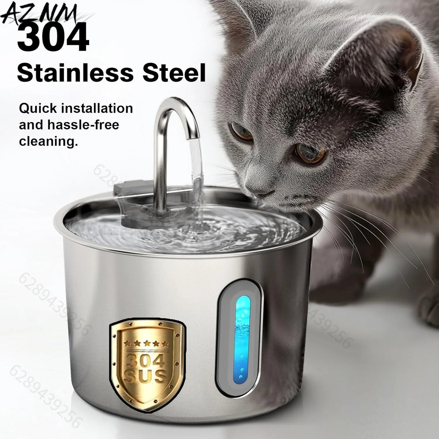 2.2L round Automatic Cat Water Fountain Stainless Steel Pet Water Feeder with Window for Dogs And Cats Pet Supplies