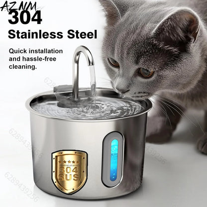 2.2L round Automatic Cat Water Fountain Stainless Steel Pet Water Feeder with Window for Dogs And Cats Pet Supplies