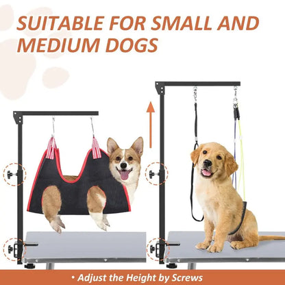 Grooming Arm with Clamp, Adjustable Dog Grooming Table Arm with Two No Sit Haunch Holder amp Hammock Harness, Foldable Pet Groo