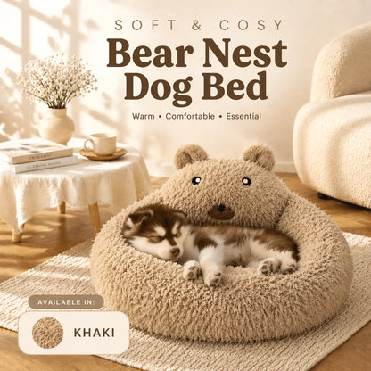 Luxury Bear Nest Pet Bed for Dogs & Cats, Super Soft Plush Calming Bed, Thick Cushion, Removable Washable Cover, Waterproof Inner Lining, Anti-Slip Bottom, Warm Cozy Sleep Bed for Small Medium Pets