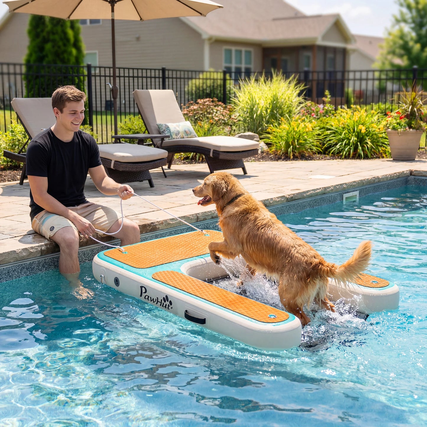 Pawhut Inflatable Water Ramp for Dogs for Pools Boats Lakes 151X102 cm with Non-Slip Eva Surface