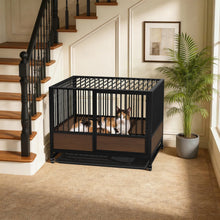 Heavy Duty Dog Crate - Rolling Pet Kennel with Removable Tray & Wheels