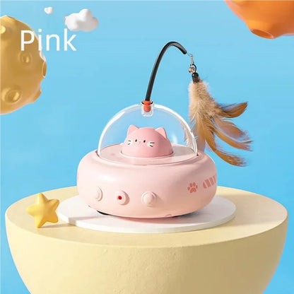 Electric UFO Cat Teaser, Smart Interactive Cat Toy, Replaceable Feather & Bell, Training Entertainment Pet Supplies