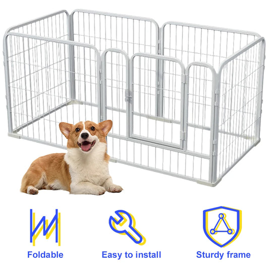 6 Panels Puppy Kennel Cage Foldable  Metal Barrier Playpen Dog Exercise Fence Pet Kennel House For Dog Cat Rabbit Pet Exercise