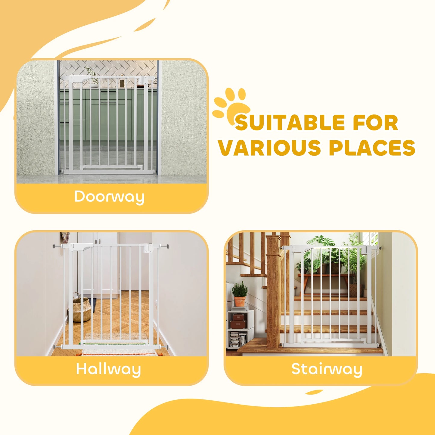 PawHut Pet Safety Gate, 76-82cm Wide Baby Stair Gate with Auto-Close