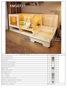Cat Cage with Drawer-Style Litter Box, Indoor Cat House with Toilet, Cat Cabinet, Cat Villa with One Bedroom, One Living Room, and One Bathroom