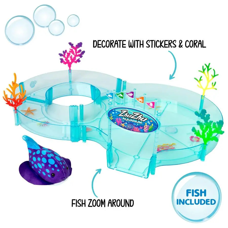 Adams Zhu Zhu Pets Aquarium Starter Playset WITH Fish Electronic LandSwimming Pets for Kids MessFree Fun Toy Build Your Aquariu