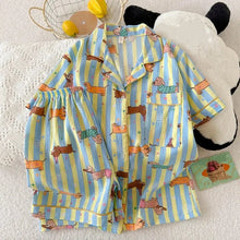 Star Striped Dog Print Pajamas - Kawaii Y2K Lapel Neck Sweet Cute Women's Sleepwear