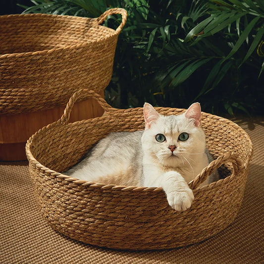 Cool Weave Basket Bed for Cats and Small Dogs Breezy Rattan Retreat
