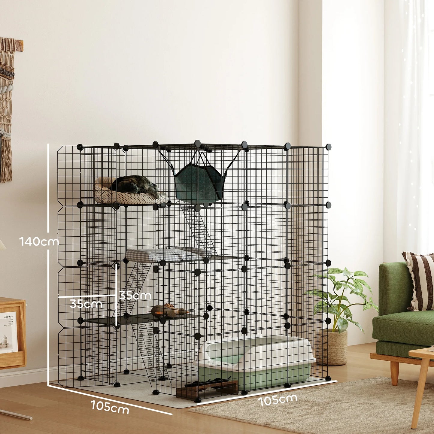 Pawhut Large Indoor Cat Cage with 4 Levels 105X105X140 Cm, Black