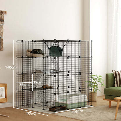 Pawhut Large Indoor Cat Cage with 4 Levels 105X105X140 Cm, Black