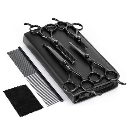 Nobleza Dog Scissors, Professional Dog Grooming Scissors for Pets 6 in 1, Round and Curved Tip Hair Cutting Scissors for Dogs and Cats, Small Scissors, Steel Comb