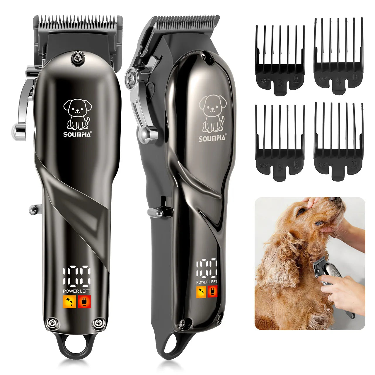 Solimpia Pet Grooming Clipper for Dogs Cats 6500RPM Heavy-Duty Motor USB Rechargeable 180Mins Runtime Low Noise