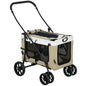 Pawhut Foldable Dog Stroller with Detachable Wagon 4 Doors with Zipper 2 Safety Straps and Cushion Khaki