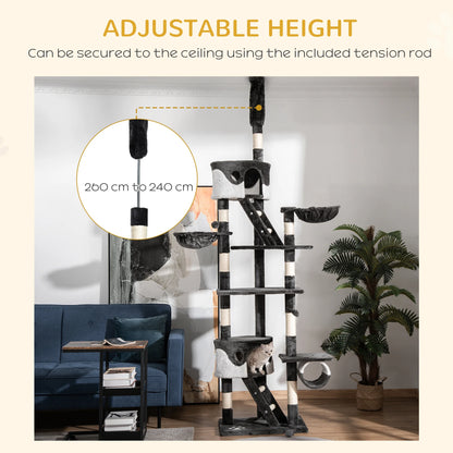 PawHut 240-260cm Floor to Ceiling Cat Tree with Scratching Posts