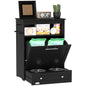 Pet Feeder Station, Dog, Cat Storage Container, with Raised Bowls, Hanger, Cabinet - Black