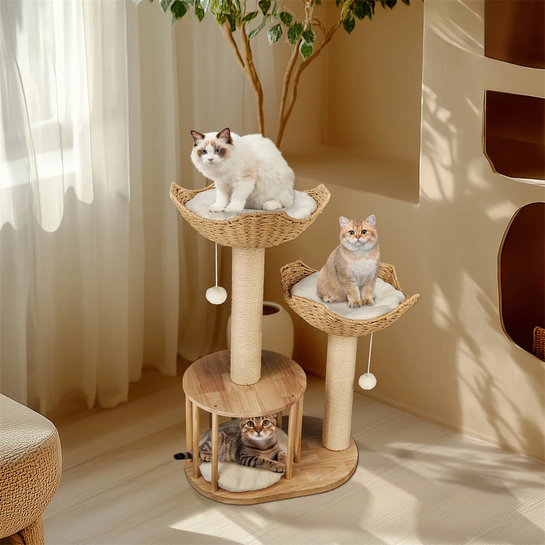 BINGOPAW Modern Multi-level Cat Tree Tower for Indoor Cats,Activity Center with Plush Cushion Baskets,Condo & Scratching Post for Kittens