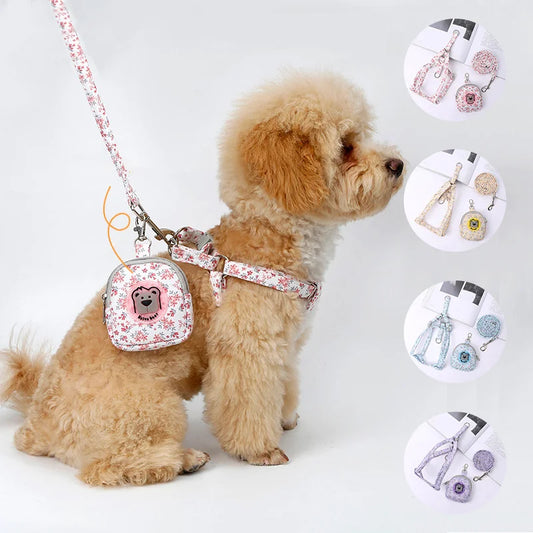 Floral Pet Harness & Leash Set - Adjustable Dog Backpack Chest Vest - Small Medium Cats Dogs