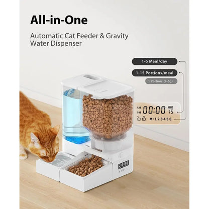 Automatic Cat Feeders, 4L Cat Water Dispenser, 2 in 1 Timed Dog Feeders, Automatic Pet Feeder and Waterer with 10s Voice Record