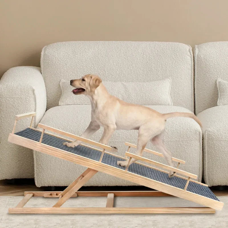 Portable Wooden Folding Pet Ramp Adjustable Non-Slip Dog and Cat Ladder Safe Access for Couch Bed or Car Durable Pet Ramps