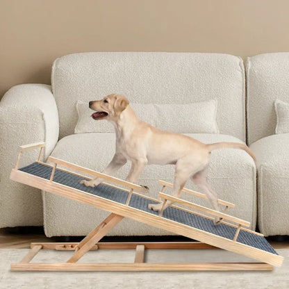 Portable Wooden Folding Pet Ramp Adjustable Non-Slip Dog and Cat Ladder Safe Access for Couch Bed or Car Durable Pet Ramps