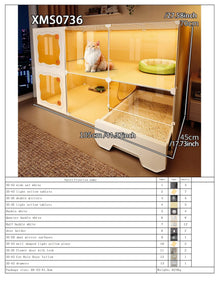 Cat Cage with Drawer-Style Litter Box, Indoor Cat House with Toilet, Cat Cabinet, Cat Villa with One Bedroom, One Living Room, and One Bathroom