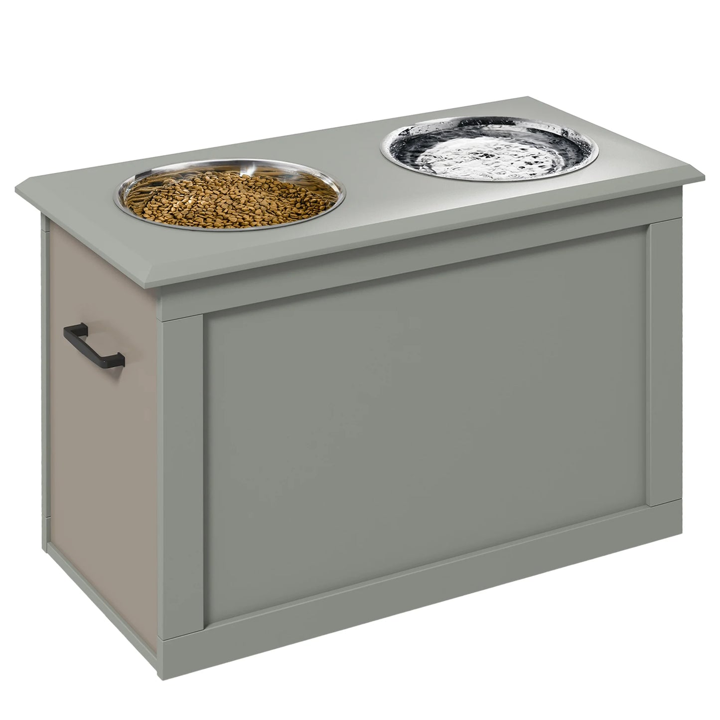 Pawhut Elevated Feeder for Large Dogs with 2 2000ml Bowls and Hidden Storage 60X30X41 cm Gray