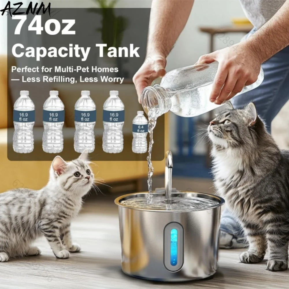 2.2L round Automatic Cat Water Fountain Stainless Steel Pet Water Feeder with Window for Dogs And Cats Pet Supplies