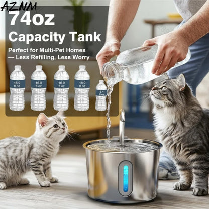 2.2L round Automatic Cat Water Fountain Stainless Steel Pet Water Feeder with Window for Dogs And Cats Pet Supplies