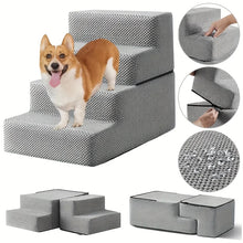 4-Step Foam Pet Stairs - Removable Washable Cover - Non-Slip Dog & Cat Ramp - Bed Sofa Car
