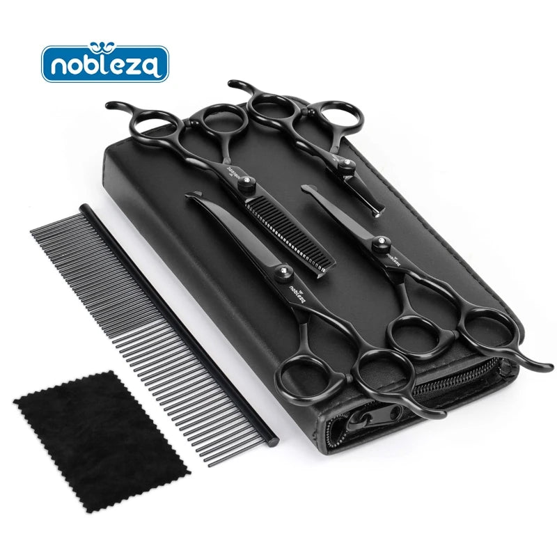 Nobleza Dog Scissors, Professional Dog Grooming Scissors for Pets 6 in 1, Round and Curved Tip Hair Cutting Scissors for Dogs and Cats, Small Scissors, Steel Comb