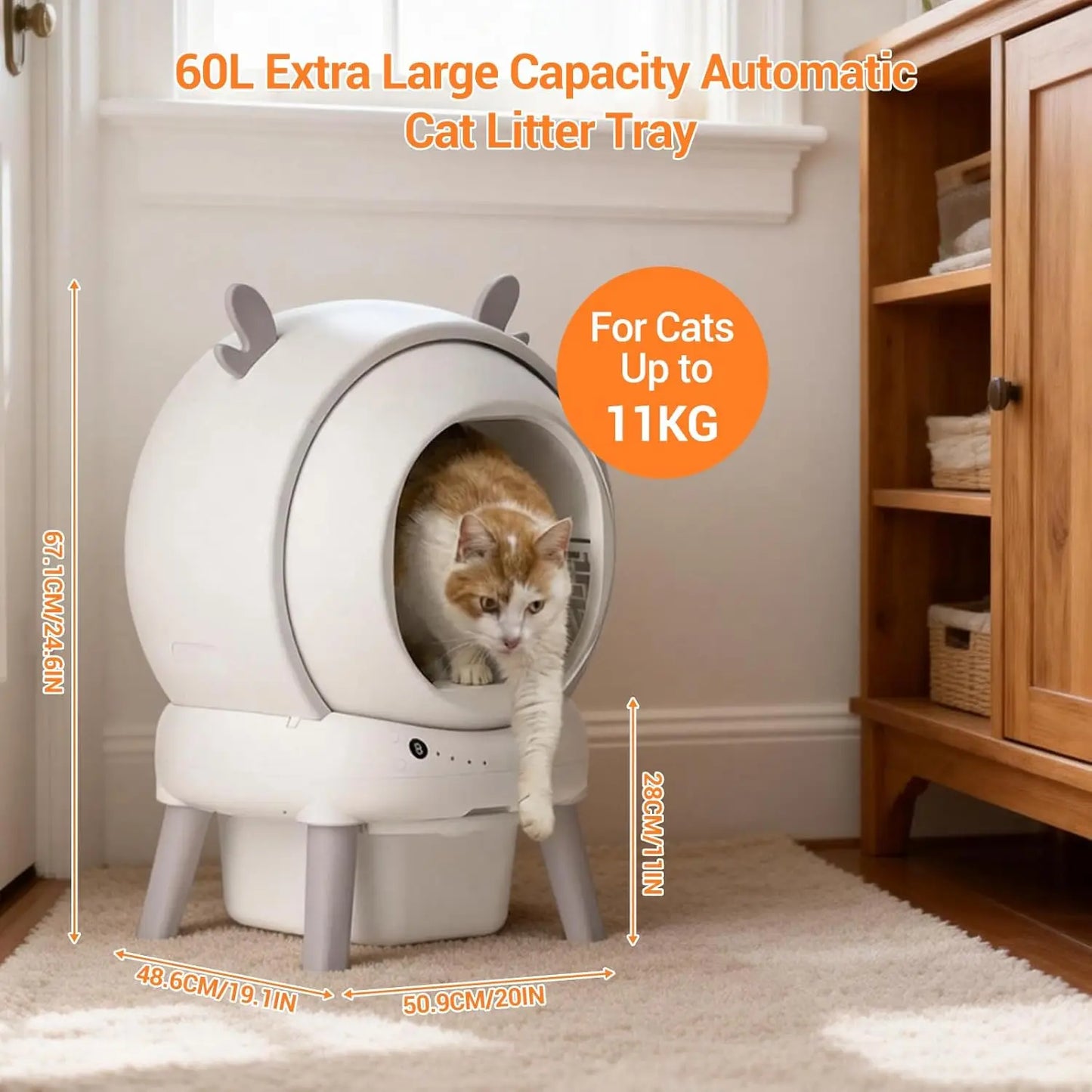 Self Cleaning Cat Litter Box 60L Large Enclosed Toilet Automatic Litter Tray with 9 Safety Sensors & App Control Cats Supplies