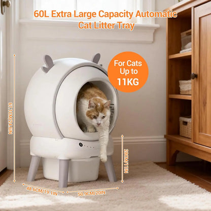Self Cleaning Cat Litter Box 60L Large Enclosed Toilet Automatic Litter Tray with 9 Safety Sensors & App Control Cats Supplies