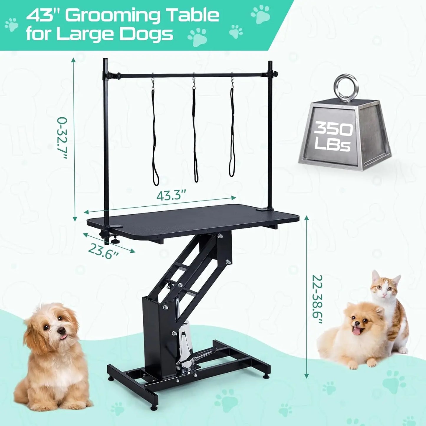 350Lbs Heavy Duty Hydraulic Dog Grooming Table Non Slip Adjustable Overhead Arm Step Pole For All Dogs Professional Pet Supplies