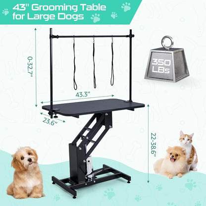 350Lbs Heavy Duty Hydraulic Dog Grooming Table Non Slip Adjustable Overhead Arm Step Pole For All Dogs Professional Pet Supplies