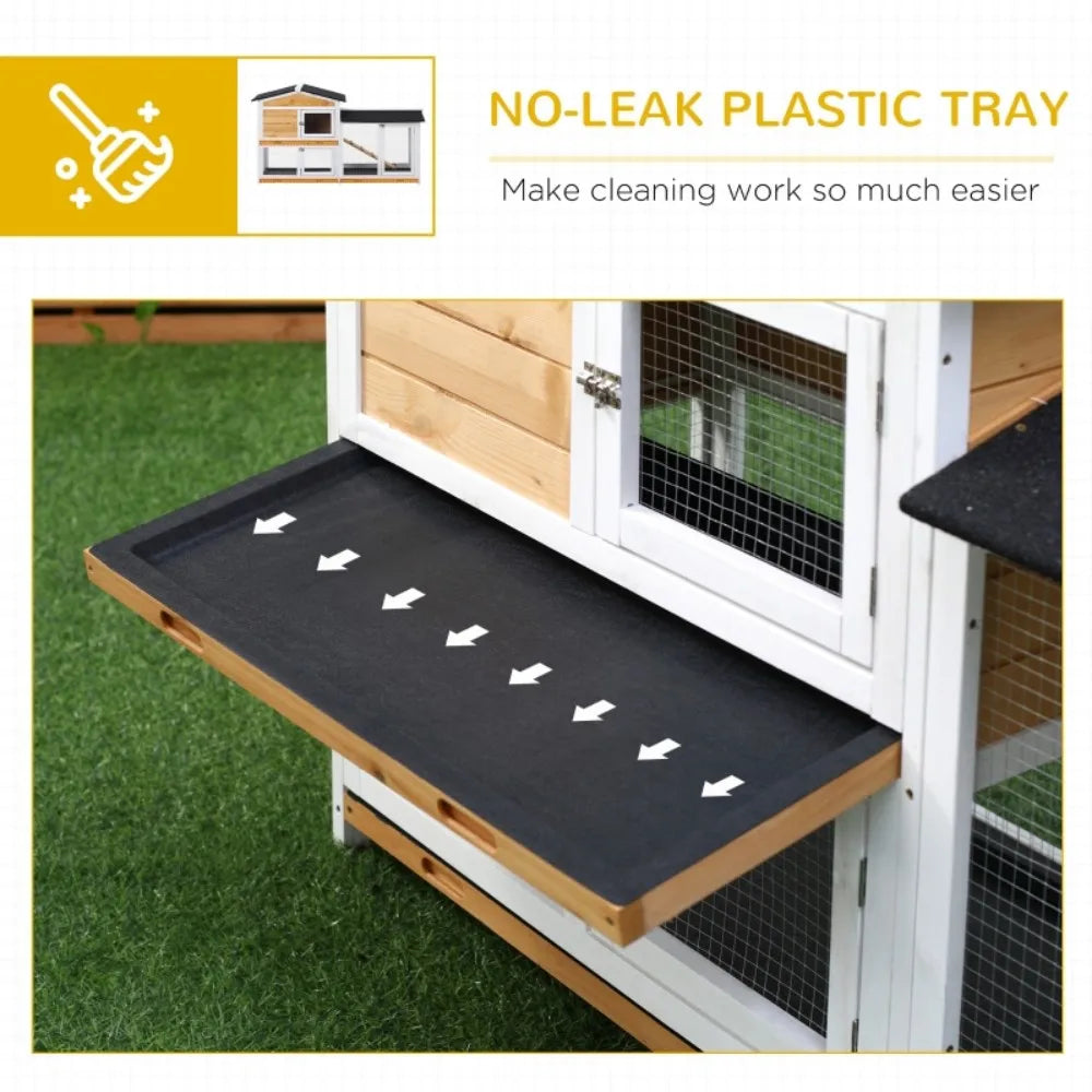 Rabbit Hutch Guinea Pig Hutch Wooden House with Run,2 Tier Pet Cage Outdoor with No-leak Plastic Trays,Yellow