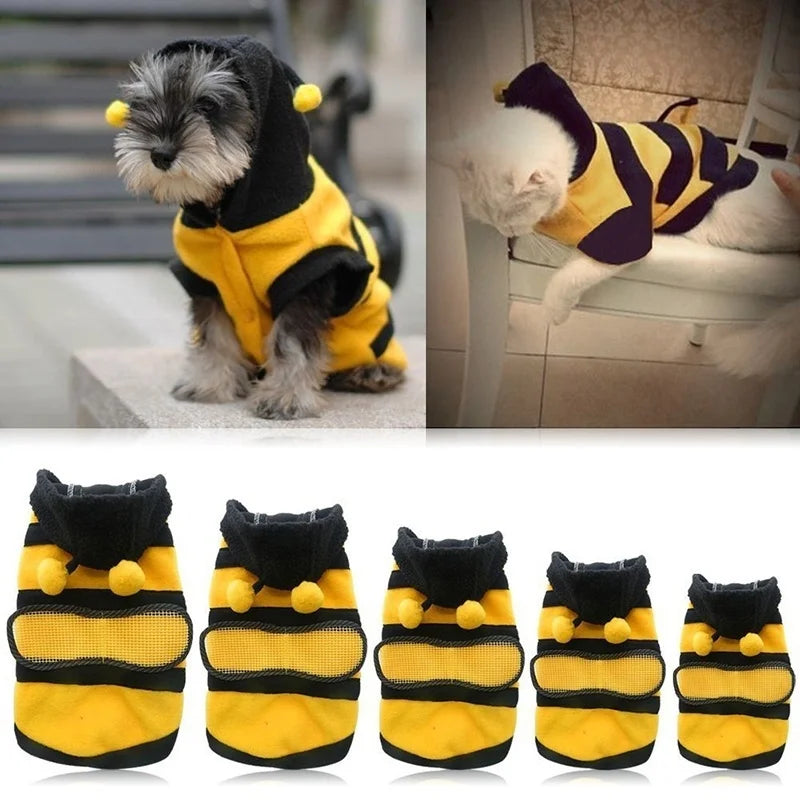 Bee Pet Puppy Coat - Fleece Hoodie Halloween Cosplay Costume for Dogs Cats Sweater