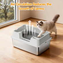 Extra Large Enclosed Stainless Steel Cat Litter Box, Metal Litter Pan for Big Cats, High Wall Sides & Non-Stick Bottom, Anti-Lea