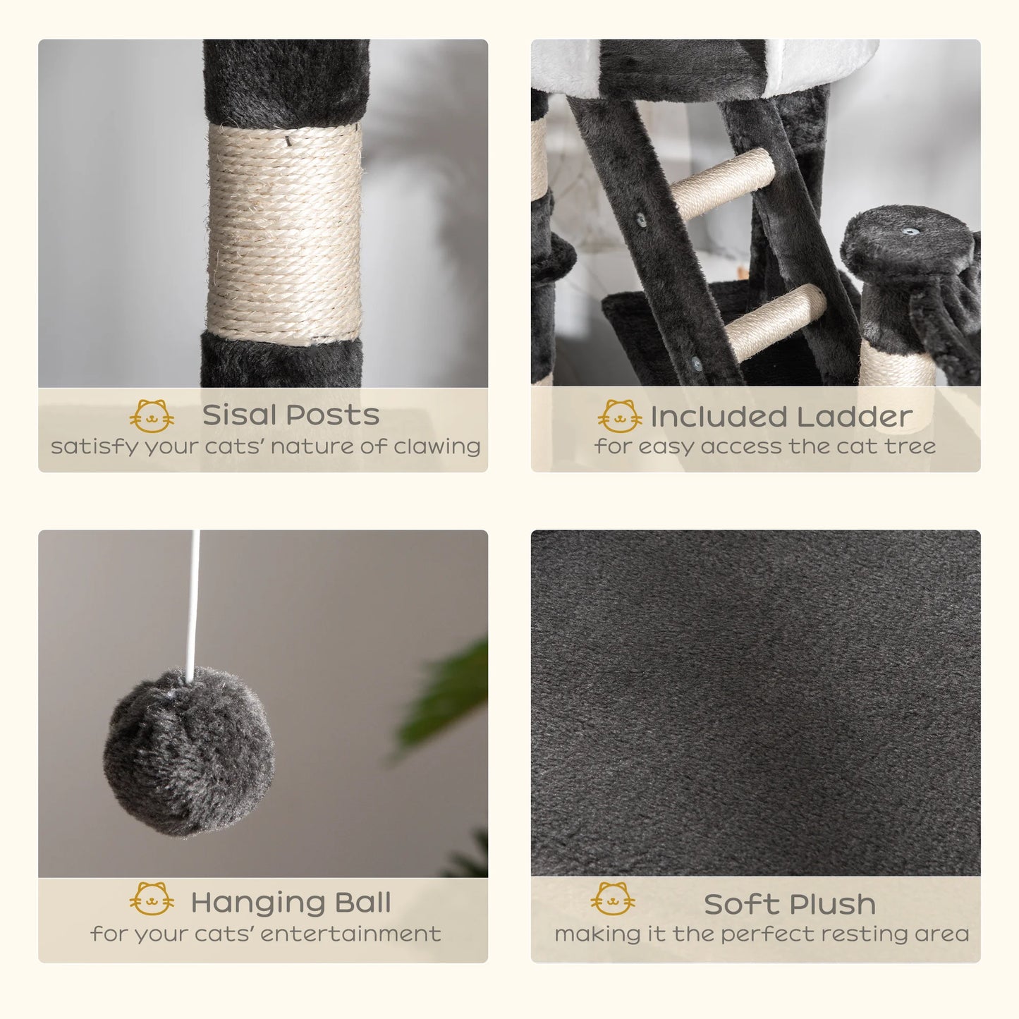 PawHut 240-260cm Floor to Ceiling Cat Tree with Scratching Posts