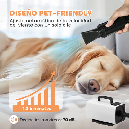 Pawhut 2200W Dog Dryer with Digital Display Adjustable Speed And Temperature 3 Nozzles White