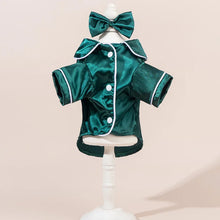 Chic Satin Dog Pajamas Set - Soft Cute Pet Sleepwear with Bow Headband Costume