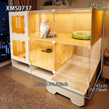 Cat Cage with Drawer-Style Litter Box, Indoor Cat House with Toilet, Cat Cabinet, Cat Villa with One Bedroom, One Living Room, and One Bathroom