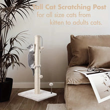 Sisal Cat Scratching Post for Indoor Cats 34-Inch – Heavy-Duty Scratching Pole with Hanging Ball